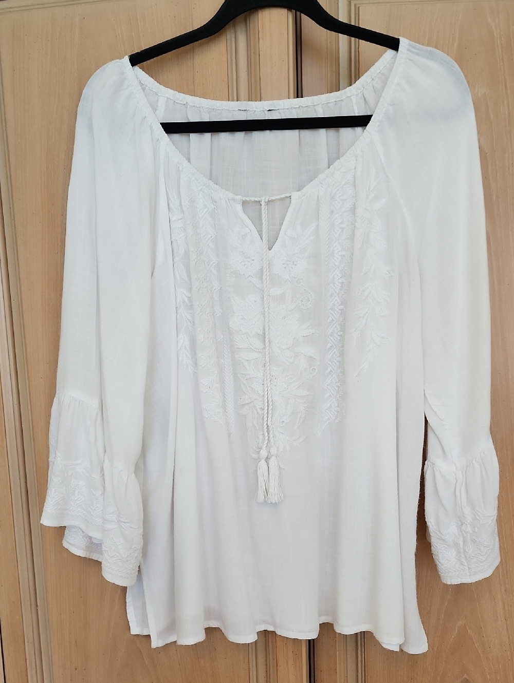 Boho Embroidered Peasant Blouse - White